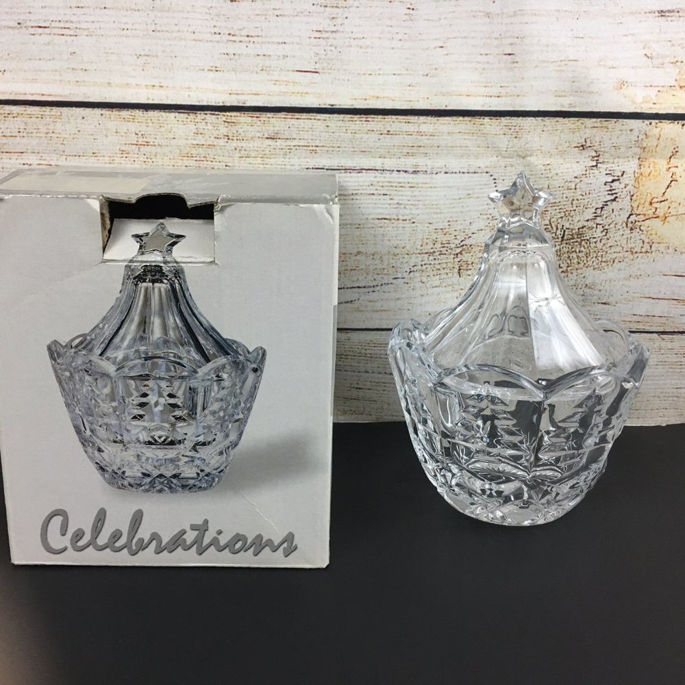 Celebrations Christmas Covered Candy Jar Box Lead Crystal